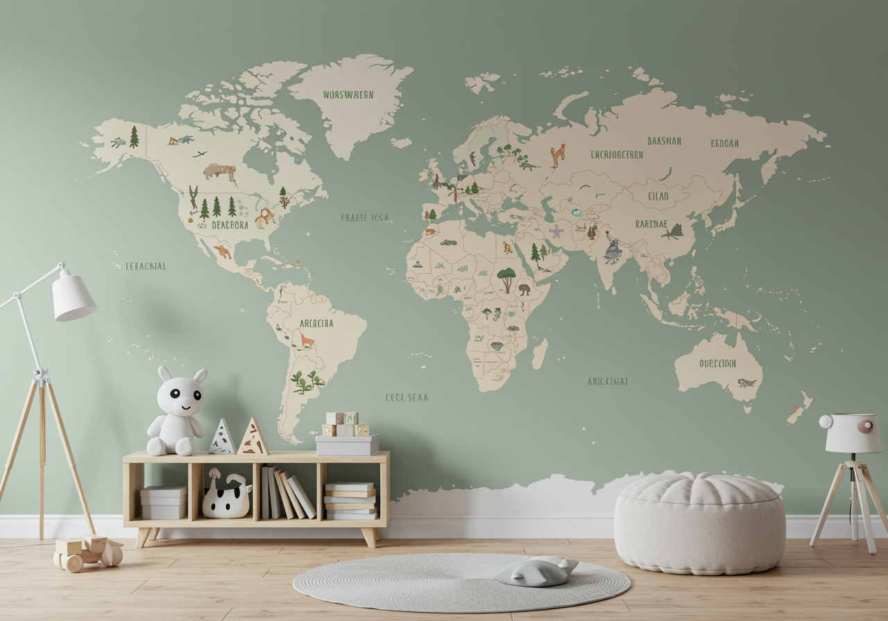 детска тапета мапа на светот зелена
