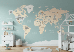 детска тапета мапа на светот тиркизна