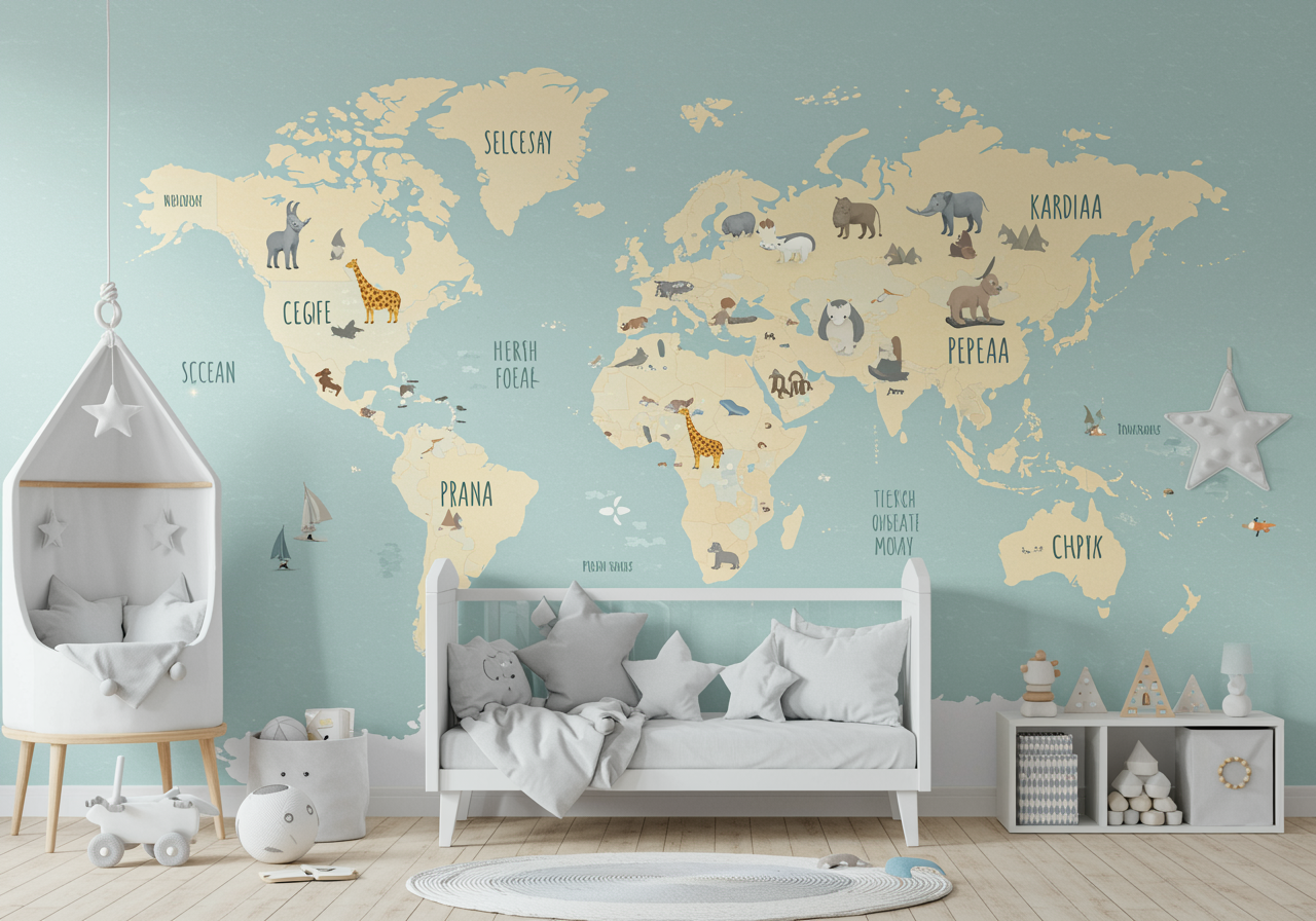 детска тапета мапа на светот плава
